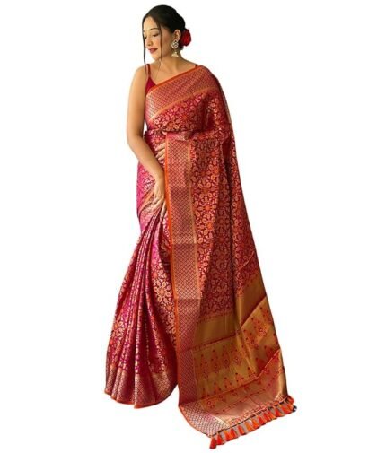 Women's Kanjivaram patola Soft Lichi Silk Sarees With Unstitched Blouse Piece